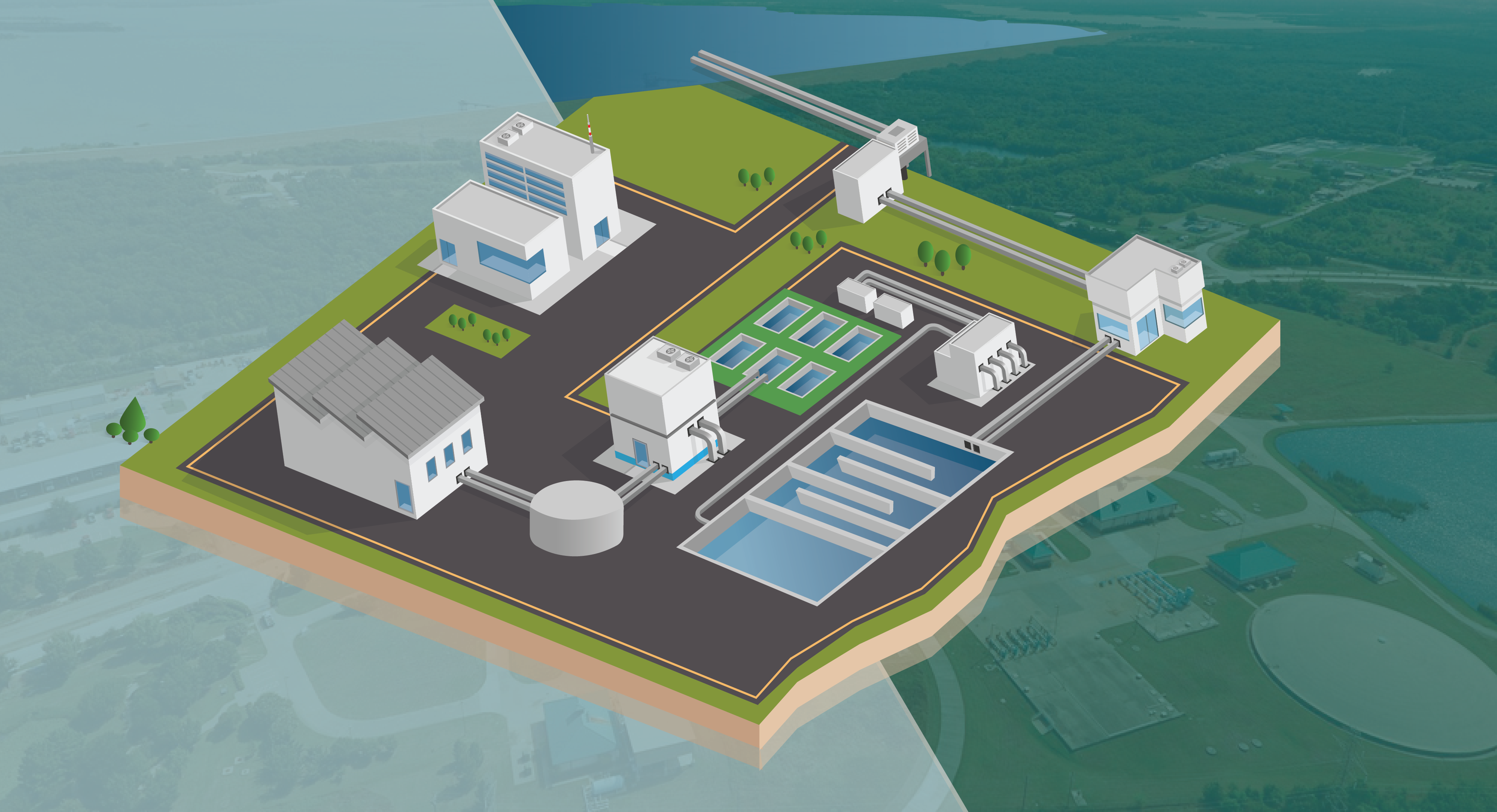 infographic depicting the water treatment plant from above